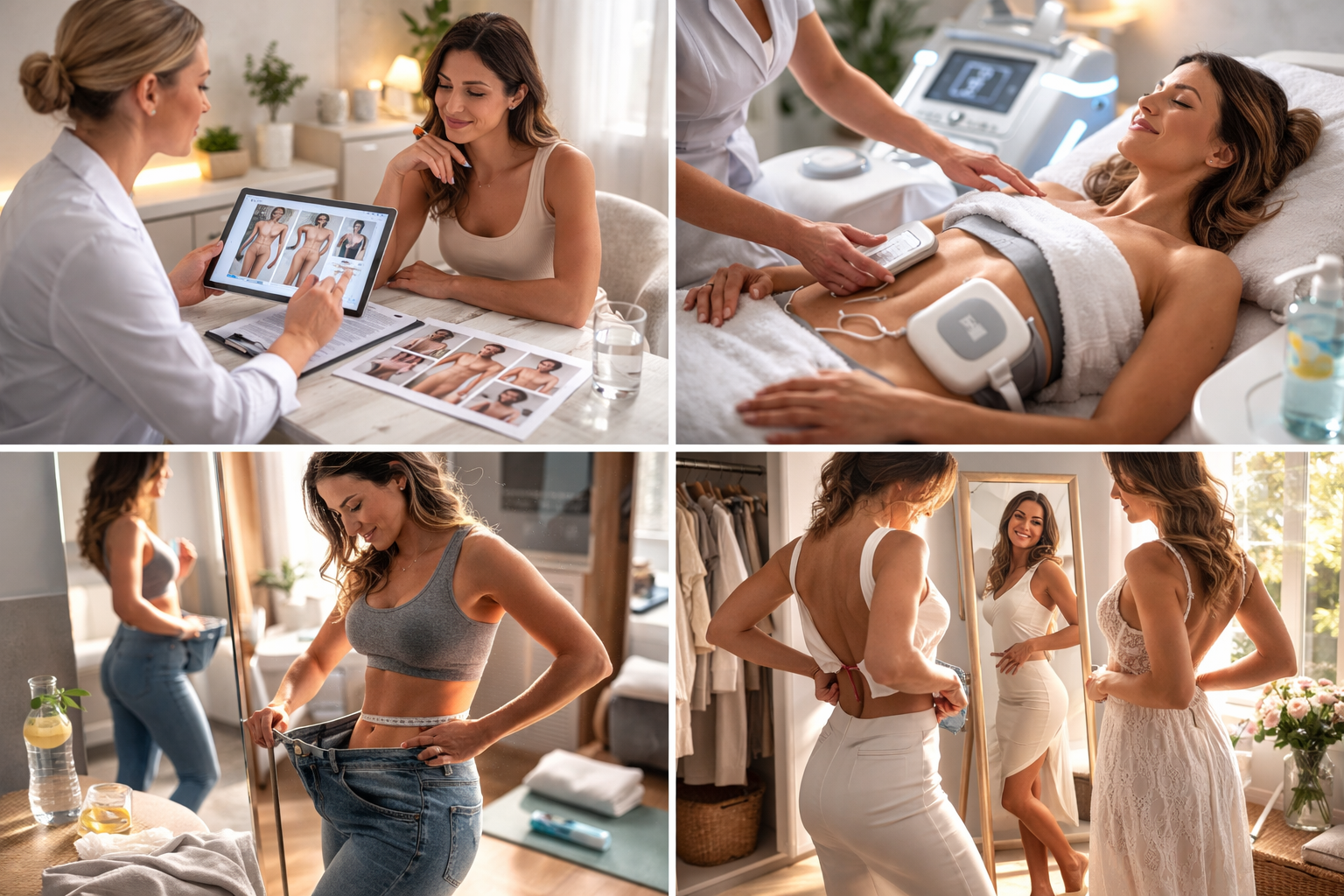 Illustration of a person looking at themselves in the mirror with a satisfied expression, representing feeling more confident and comfortable in their body